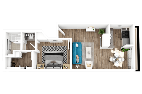 Floor plan for 1 bed, 1 bath, 650 sqft